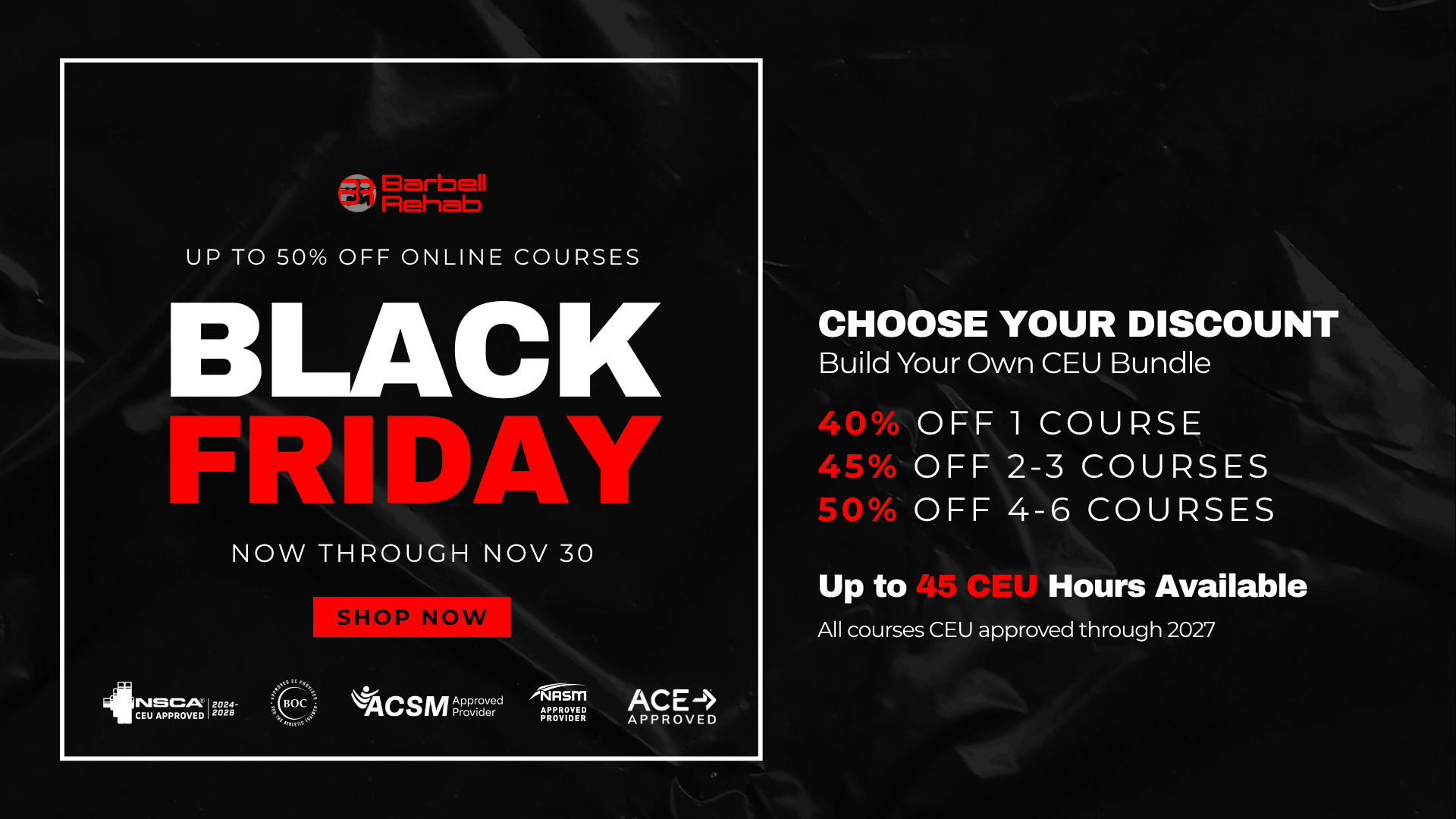 Barbell Rehab Black Friday Sale, up to 50% off online courses through November 30
